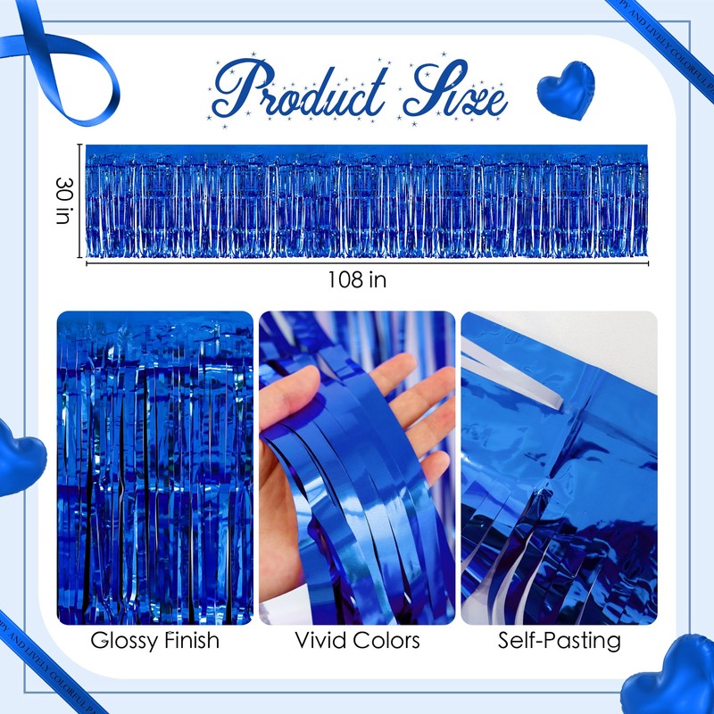 2 Pack Light Blue Table Skirts, 29x108" Metallic Foil Tinsel