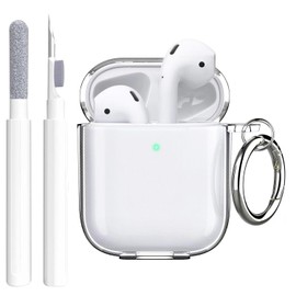 Frylaa for Airpods Case - Cute Clear Case for Airpod 2/1, Full Protective Shockproof Soft TPU Accessories with Keychain and Cleaning Pen