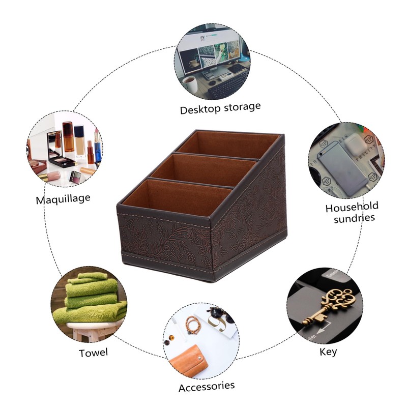 Ciieeo Leather Storage Box Desktop Organizer Remote Control Holder Scissors