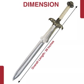 Armory Replicas Medieval Renaissance Barbarian Antiquated Barbarian Sword Wall Mount Included - Barbarian Hero Sword - White Handle