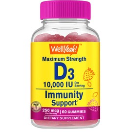 WellYeah Vitamin D3 10,000 IU Gummies (250 mcg) - Immune supprt, Bone and Muscle supprt - Vegan, Nut Free Vitamin D Gummies - Natural sourced Flavors - 60 Count