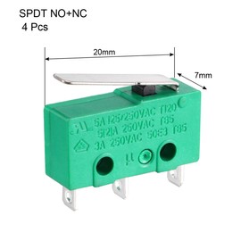 uxcell 4PCS KW4-3Z-3 Micro Limit Switch SPDT NO NC 3 Terminals Momentary Short Straight Lever Type Green