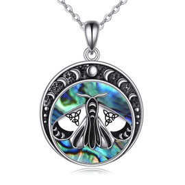 AOBOCO Moth Neckalce for Women 925 Sterling Silver Moon Phase Pendant Oxidized Vintage Necklace Jewelry Christmas Gifts for Women Mom (Moth)