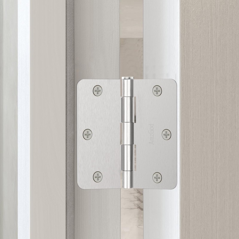 AmzGod Door Hinges Brushed Nickel - 3 Pack 3.5 Inch