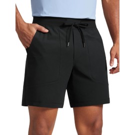 CRZ YOGA All Day Comfy Golf Casual Shorts for Men - 7" Elastic Waist Lightweight Quick Dry for Athletic Daily with Pockets Black Large