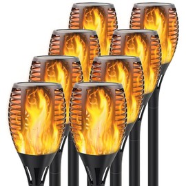 JAYXC HOME 8-Pack Solar Lights 12 LED Flickering Flame Solar Torches Lights 19" Waterproof Outdoor Lighting Solar Powered Pathway Lights Landscape Decoration Lighting Auto On/Off for Garden Patio Yard