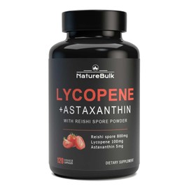Lycopene 100mg + Astaxanthin 5mg with Reishi Spore, Supplement for Skin Health and Immune Support, 100% Natural Astaxanthin from MicroAlgae and Natural Tomato Extract, 120 Veggie Capsules