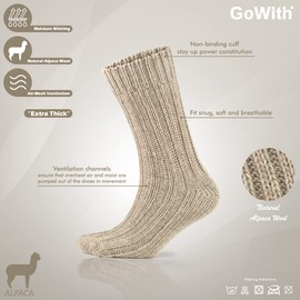GoWith Alpaca Wool Socks, extra thick 2 pairs multipack for men & women, natural thermal wool winter socks, soft, warm, cosy, chunky, brown beige grey UK size 3-5, 6-8, 9-11