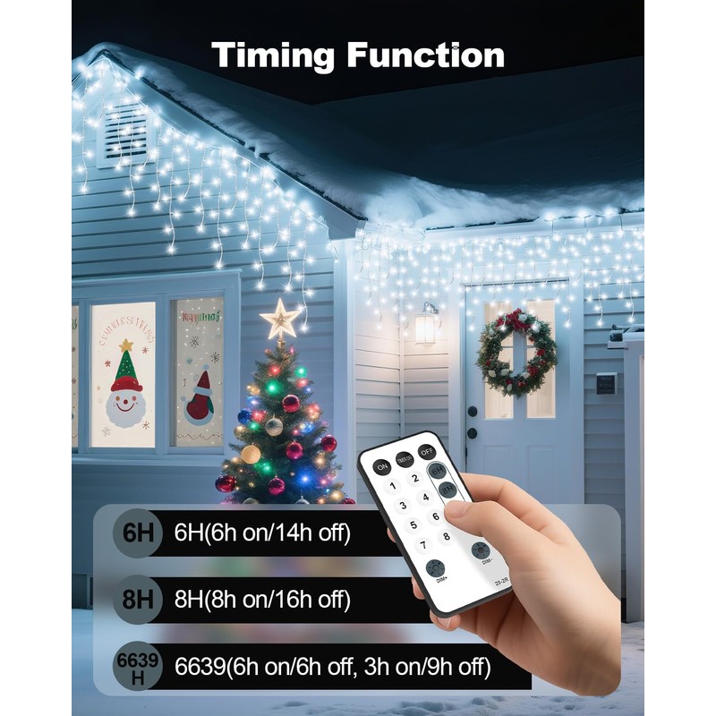 Vynoblip Christmas Icicle Lights Outdoor,8 Modes Indoor Decor String Lights