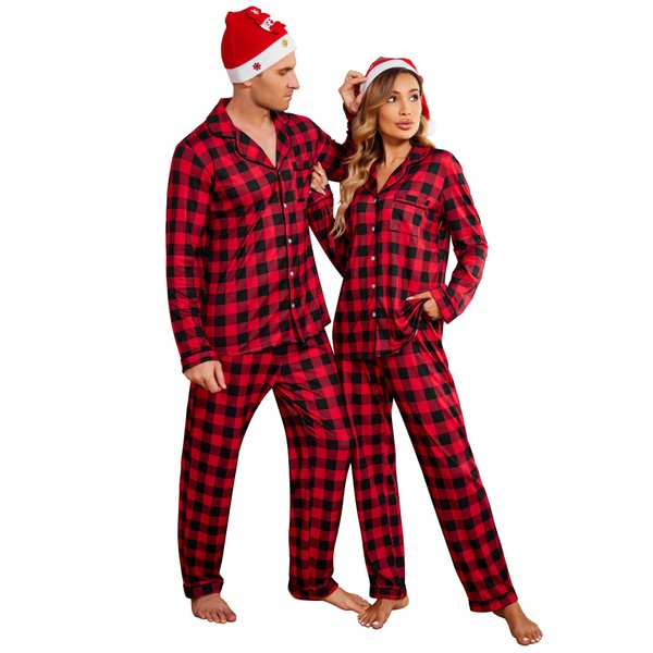 Ekouaer Christmas Family Matching Pajamas Long Sleeve Button Down Pj