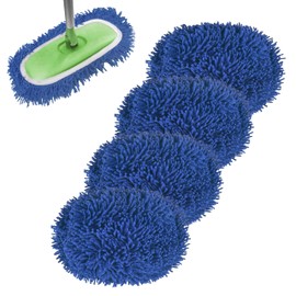 Rwotlls Reusable Microfiber Mop Pads Compatible with Swiffer Sweeper, Dry Sweeping Cloths & Wet Mopping Cloths, Refills for Hardwood Surface Floor Cleaning, 4 Pack (Blue)