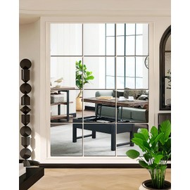 CQHVKQ 12" x 12" Glass Wall Mirror Tiles for Wall, Frameless Full Length Mirrors Wall Mounted for Home Gym Mirror Yoga Bedroom Dancing Studio Dressing Room (12PCS)