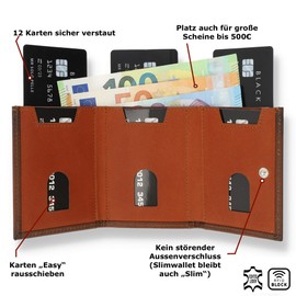 - Solo Pelle® Slim Wallet with Coin Compartment [12 Cards] Riga [RFID Protection] Card Wallet with Coin Compartment [Leather] Smart Wallet for Men and Women, cognac brown