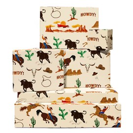 CENTRAL 23 Cowboy Wrapping Paper - 6 Sheets of Birthday Gift Wrap and Tags - For Kids - Wild West Desert - Cactus - Horse - Comes with Fun Stickers - Recyclable