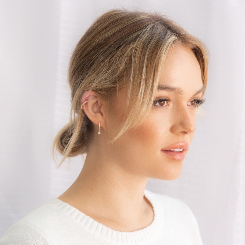 CZ Pear Drop Hoop Earrings (Gold)