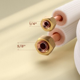 TURBRO 16 Ft. Mini Split Line Set, 1/4" & 5/8" O.D. Copper Pipes Tubing, Thickened PE Insulated Coil Copper Line for Mini Split or Heat Pump Air conditioner and HVAC with Fittings