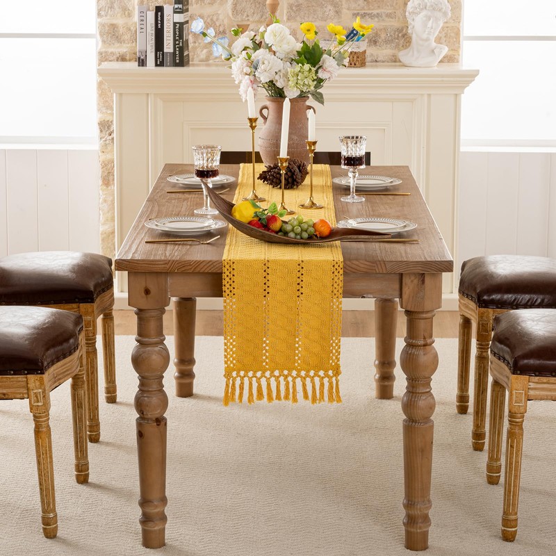 Table Runner Yellow 12 x 71 Inches Boho Farmhouse Rustic