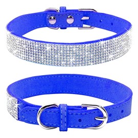 haoyueer Rhinestone Dog Collar, Cute Dazzling Sparkling Soft Suede Leather Dog Cat Rhinestone Collar Crystal Diamond Pet Dog Puppy Collar (XS, Dark Blue)