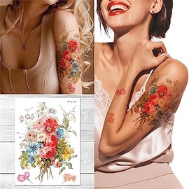 Supperb® Temporary Tattoos - Bohemian Floral Temporary Tattoo, Vintage Floral Temporary Tattoo, Summer Watercolor Flowers