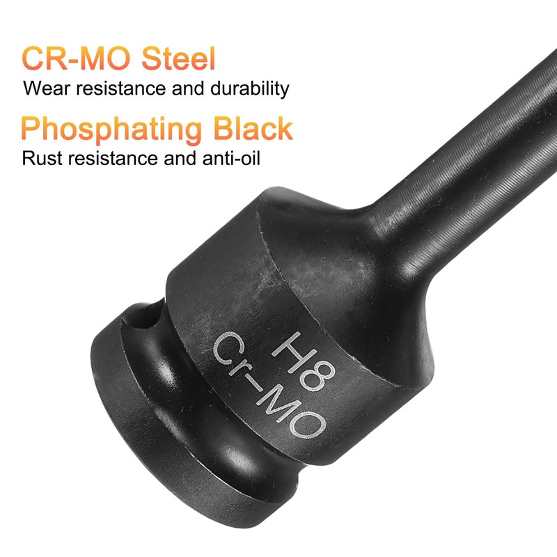sourcing map 8mm Hex Impact Bit Socket H8 1/2" CR-MO