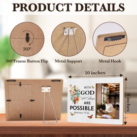Zcsni Christian Gift Photo Frame, With God All Things Are Possible Picture Frame Decor, Bible Verse Desk Shelf Tabletop Photo Frame Decor,Gifts For Friend Family Coworker-A12