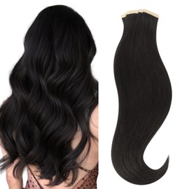 hotbanana Tape-In Real Hair Extensions, 35 cm, Tape Extensions, Real Hair, 14 Inches, 20 Pieces, 50 g, Natural Black, Real Hair Extensions Tape, Straight, Remy Real Hair Tape Extensions