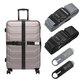 uxcell 2 Pcs Luggage Straps for 20-30 Inch Suitcases, Adjustable Luggage Connector Strap Buckle Travel Suitcase Bag Strap Belt with Password Buckle and Tag for Travel Suitcase, Black/Grey