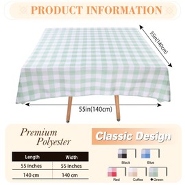 Gingham Tablecloths Polyester 55x55 Inch,Square Checkered Table Cloth Antiwrinkle for Home and Party Festive Decorations, Fabric Plaid Tablecloths(Light Green)