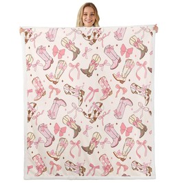 Feelyou Pink Bow Fleece Throw Blanket Twin 60"x80" Kids Cute Bowknot Plush Blanket for Boys Teens Girls Bow Sherpa Blanket Breathable Western Boots Fuzzy Blanket Bow
