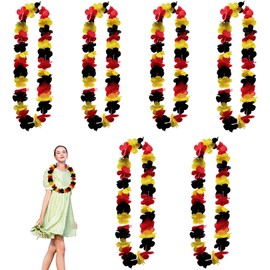 MniimaLuxe Pack of 6 Hawaii Necklaces Germany, Germany Fan Item Flower Chain for Football Party Decoration and German National Holiday Decoration, Germany Decoration, Germany Flag Garlands Black Red