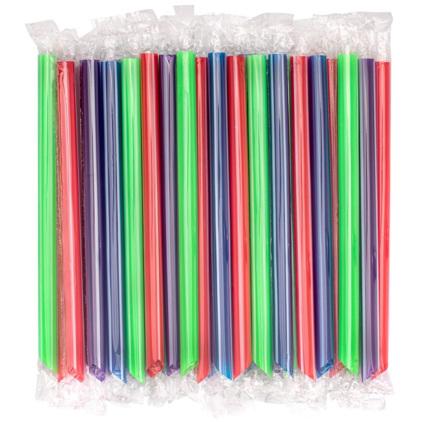[500 Pack] Individually Wrapped Jumbo Smoothie Straw, Multi Colors Boba Straws, Large Extra Wide Milkshake Straws, Plastic Bubble Tea Straws, Disposable Drinking Straws (8 1/8" L x 5/8" W) BPA Free