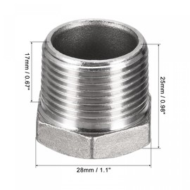 sourcing map Hex Bushing, 3/4 PT Male to 1/2 PT Female 304 Stainless Steel Pipe Fitting r Adapter, Pack of 2