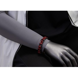 COOLSTEELANDBEYOND Steel Biker Bracelet for Men, Masculine Motorcycle Chain Style, Black Red Bike Link High Polished