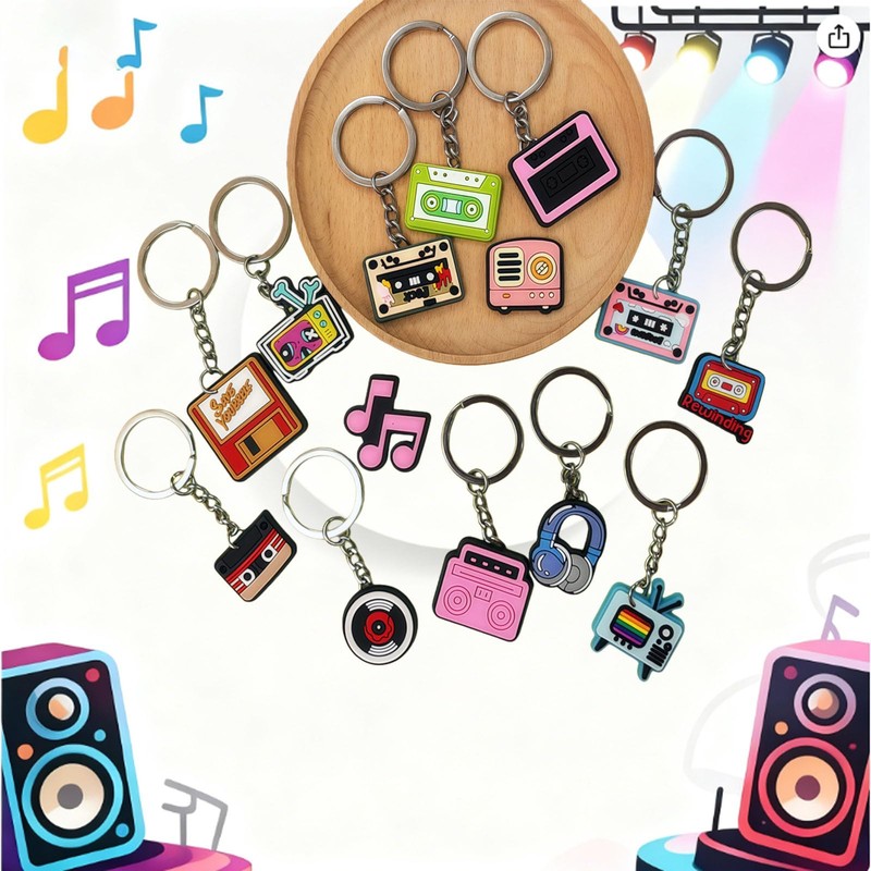 Metacipher 70 Pcs Retro Music Keychains Bulk 80s Music Party