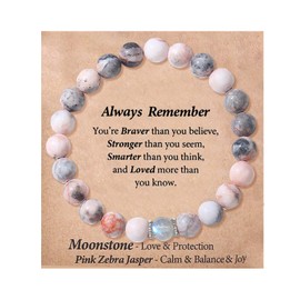 Fychuo Anxiety Bracelet, Natural Stone Healing Bracelet Inspirational Mental Health Gifts Good Luck Bracelet Pink Gemstone Bead Bracelets Birthday Gifts for Women Teen Girls Ladies