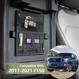 sukemichi Center Console Organizer MOLLE Panel for 2017-2021 Ford F150 Accessories Armrest Organizer Storage Holder Tactical Pouch Multi-Purpose Utility Gadget Gear Tool Bag