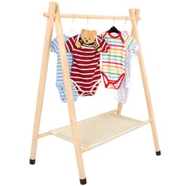 Queekay Baby Clothing Rack for Baby Shower Toddlers Wooden Kids Dress up Rack with Storage Shelf for Toddler Dogs Pets Small Clothes Kids Garment Closet(32.3" H, Natural)