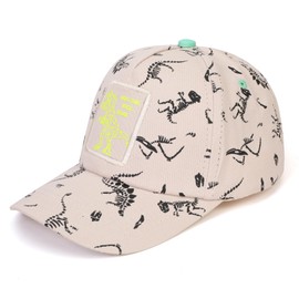 QKURT Boys Baseball Cap Sun Hat Summer Sports Cap UV Protection Adjustable Trucker Hat Dinosaur Pattern for Kids Age 3-8 Years, Khaki & Green