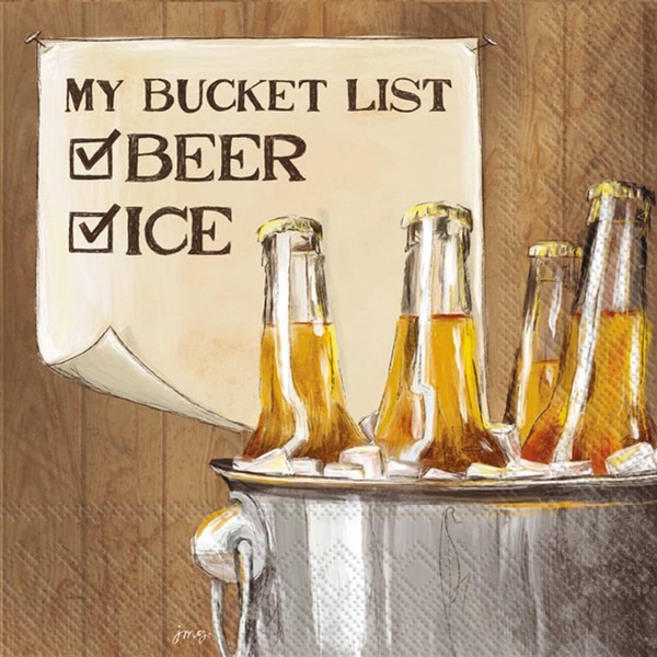 Boston International Cocktail Disposable 3-Ply Paper Party Napkin Pack, 5" x 5", Bucket List