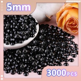 3000Pcs 5mm Resin Jelly Rhinestones with 3Pcs 10ml B7000 Jewelry Glue for Crafting, Black Flatback Gems, Bedazzling Crystal Bulk for DIY Crafts Clothing Tumblers Shoes Nail Art Fabric