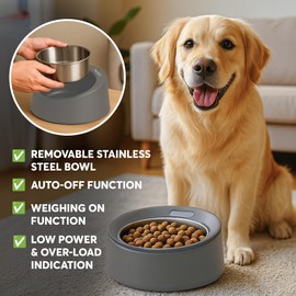 BowlScale Stainless Steel Digital Pet Feeding Bowl – Removable Food-Grade Dish with Built-in Scale, Portion Guide, Non-Slip Base for Dogs and Cats