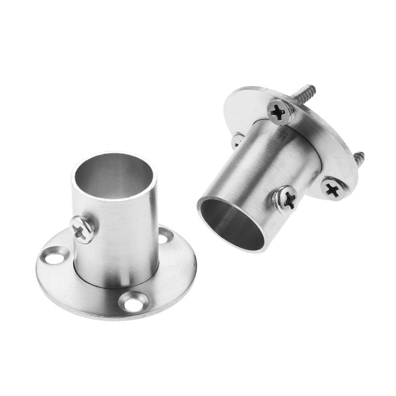 Hicello 2Pcs Stainless Steel Wardrobe Rail Rod Pole Socket End
