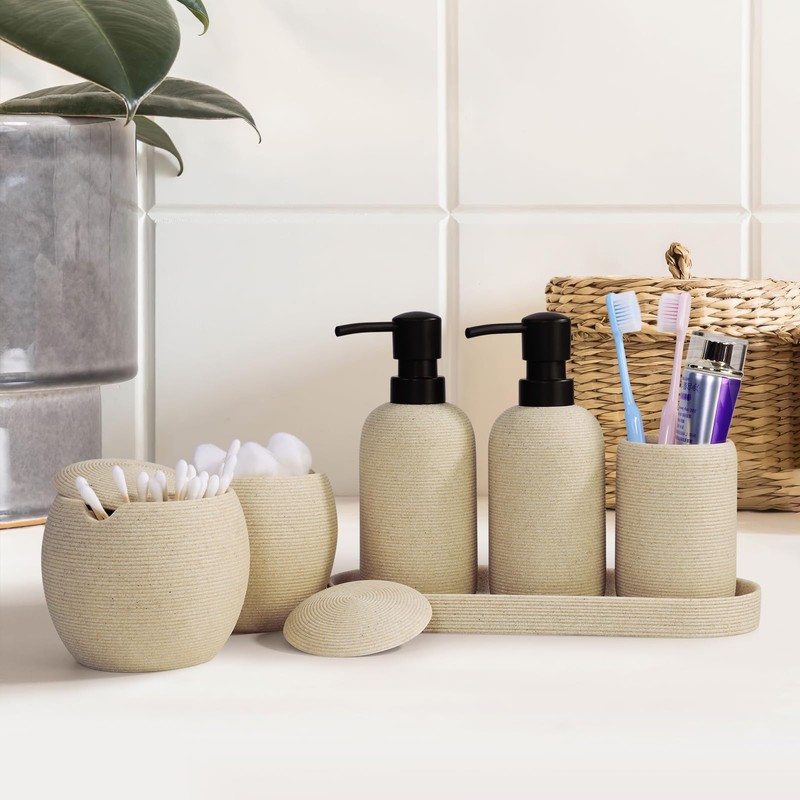 6-Piece Bathroom Accessories Set - Resin Bathroom Set, Lotion Dispenser,