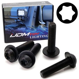 iJDMTOY 4-Set OEM Spec 1.5-Inch Extra Long M8 Torx w/Washers Compatible with Jeep Wrangler JK JL Installing LED Pods, LED Light Bar On Windshield A-Pillar, Hinge, Hood, Side Door, Bumper, etc