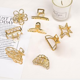 Yeenano Gold Hair Clips,8 Pcs Gold Claw Clip Metal Hair Clips Mini Small Claw Clipss Golds Claws Non Slip Strong Hair Accessories Fashion Metal Flower Clip for Women Girls