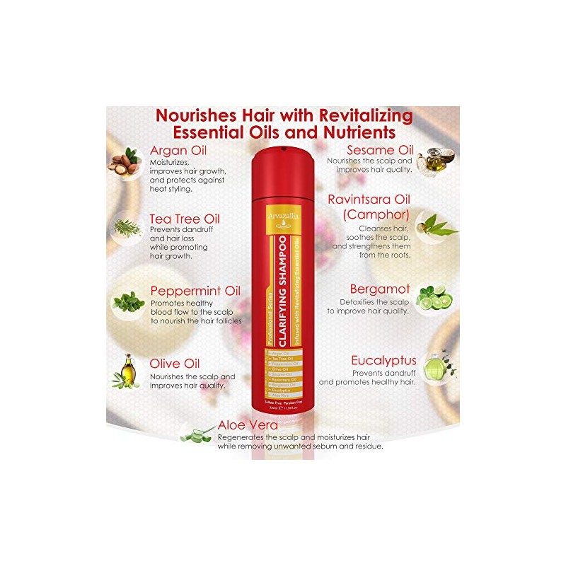 Arvazallia Clarifying Shampoo Infused with Revitalizing Essential Oils - Professional-Grade