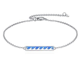YAFEINI Wave Bracelet S925 Sterling Silver Opal Wave Bracelets Ocean Jewelry Gifts for Women Mom