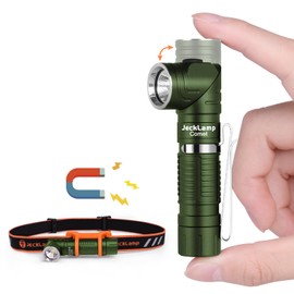 JECKLAMP 90 Degree EDC Flashlight, 1200 High Lumens Magnetic Flashlight with Clip, 6 Modes Rechargeable Led Headlamp, Pocket Tactical Flashlight for Working, Camping（Battery Included）