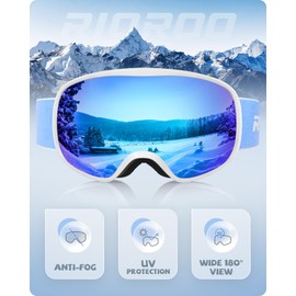 RIOROO Kids Ski Goggles- Skiing Goggles Kids 3-14 Years Compatible with OTG Over Helmet for Boys Girls, Anti-fog 100% UV Protection, Anti-glare Ski Goggles, for Skiing Snowboarding other Winter Sports