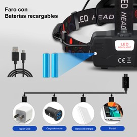 EXTRASTAR Wiederaufladbare Stirnlampe mit 3 Lichtarten und 4 Beleuchtungsmodi, ideal für: Camping, Angeln, Wandern, Laufen, Radfahren und sportliche Aktivitäten.